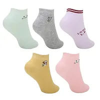 Atipriya Women's Cotton Breathable Ankle Length Socks Colorful Without Sneaker Socks For Girl's Combo of 5 Free Size-thumb1