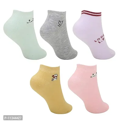 Atipriya Women's Cotton Breathable Ankle Length Socks Colorful Without Sneaker Socks For Girl's Combo of 5 Free Size-thumb2