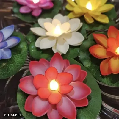 Atipriya Lotus Flower Floating Diya Set with Water Sensor (Set of 4) | Multicolour | No Electricitry Needed | Artificial but Natural Looking Flower with led Light, Best for Diwali Purpose