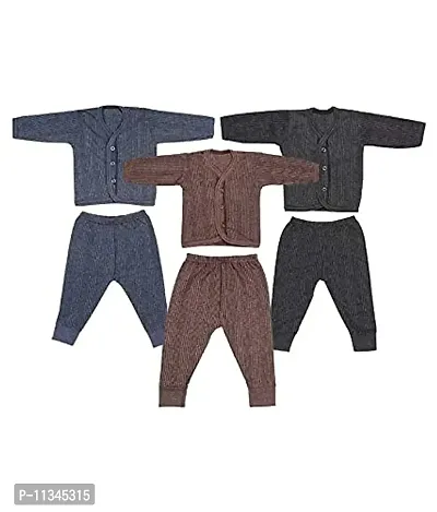 Atipriya Front Open Kids Baby Boys Thermal Set Body Warmer Top & Pyjama, Size Large (6-9 Months), Blue, Brown & Grey, Pack of 3-thumb0