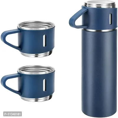 Atipriya Latest Steel Vacuum Flask Set with 3 Steel Cups Combo - 500ml - Hermrfic - Odorless - Keeps HOT/Cold | Ideal Gift for Winter - Housewarming Random Color-thumb3