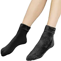 Atipriya Men's| Women's Black Soft Warm Cozy Fully Stretchable Faux Fur Velvet Socks Without Thumb (Pack of 2 pair)-thumb2