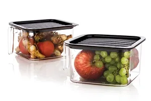 Atipriya Space Saver Plastic Kitchen Storage Container Transparent Jar Unbreakable Fridge Organizer Modular Container with Handle and Lid 1100ML, Multicolor, Pack of 2-thumb1