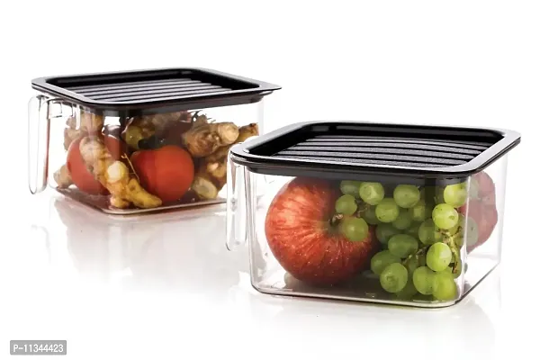 Atipriya Space Saver Plastic Kitchen Storage Container Transparent Jar Unbreakable Fridge Organizer Modular Container with Handle and Lid 1100ML, Multicolor, Pack of 2-thumb2