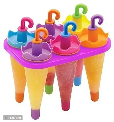 Atipriya Umbrella Style Ice Candy Popsicle Mold & Kulfi Frozen Colorful Stick Ice Cream Mould Yogurt Maker Ice Cube Transparent Tray 6 Pcs(Pack of 1, Multicolor)-thumb0