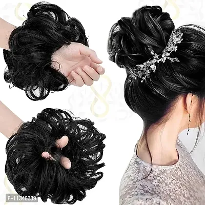 Atipriya Set Of 2 Pcs Hair Extensions And Wigs Women And Girls Synthetic Hair Bun Extension (Ruffle Juda Dark Black)