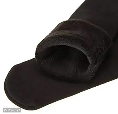 Atipriya Men's| Women's Black Soft Warm Cozy Fully Stretchable Faux Fur Velvet Socks Without Thumb (Pack of 2 pair)-thumb5