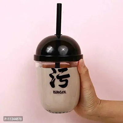 ATIPRIYA 400ml Plastic Creative Fake Milk Tea Cup Mug with Lid Straw (Multicolour)