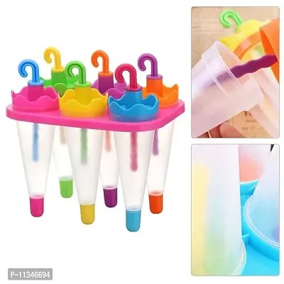 Atipriya Umbrella Style Ice Candy Popsicle Mold & Kulfi Frozen Colorful Stick Ice Cream Mould Yogurt Maker Ice Cube Transparent Tray 6 Pcs(Pack of 1, Multicolor)-thumb4