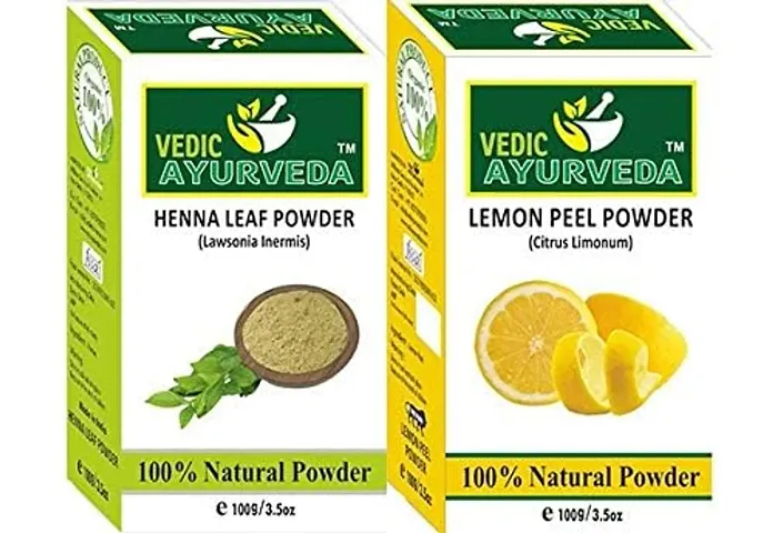 VEDICAYURVEDA Henna Leaf Powder and Lemon Powder, Clears Out Acne And Acne Scars, Natural Glowing Agent, Reduce Hair Fall, Dandruff, increase Healthy Hair Growth-Combo Pack (200g)