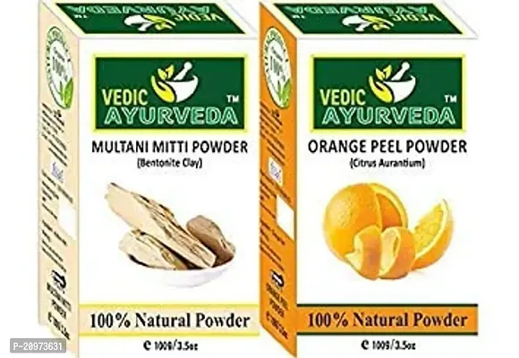 VEDICAYURVEDA Multani Mitti Powder and Orange Peel Powder - Combo Pack (200g)