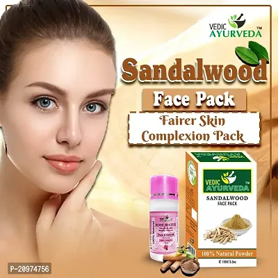 VEDICAYURVEDA Sandalwood Powder With Free Rose water(60ml) Removes dead skin cells, dirt, pollutants from your skin