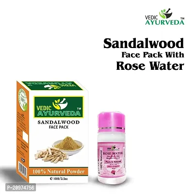 VEDICAYURVEDA Sandalwood Powder With Free Rose water(60ml) Removes dead skin cells, dirt, pollutants from your skin-thumb2