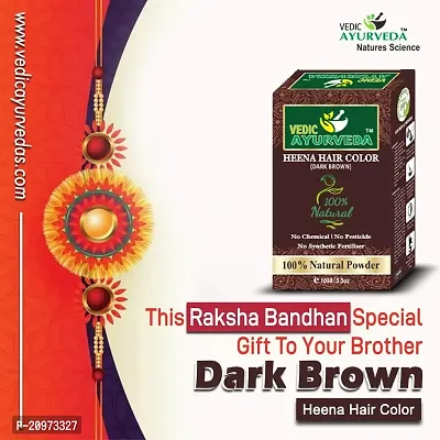 VEDICAYURVEDA Bio-Organic and Natural 100% Pure Dark Brown Hair Color Henna, No Ammonia No Chemical For Smooth and Silky Hairs, Organic and Chemical Less Henna Natural color (100GM)-thumb2