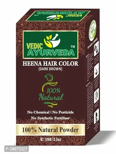 VEDICAYURVEDA Bio-Organic and Natural 100% Pure Dark Brown Hair Color Henna, No Ammonia No Chemical For Smooth and Silky Hairs, Organic and Chemical Less Henna Natural color (100GM)-thumb0