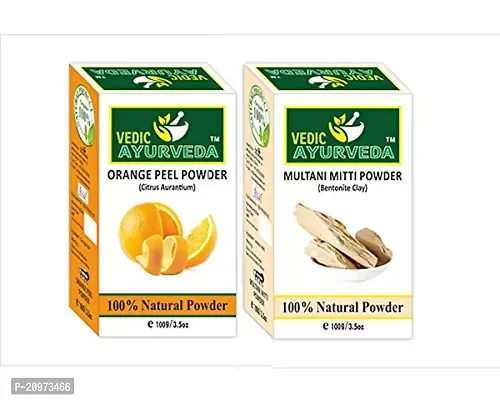 VEDICAYURVEDA Orange Peel Powder and Multani Matti Powder - Combo Pack (200gm)