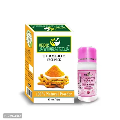 VedicAyurveda Pure Turmeric Powder Face Pack Masks With Free Rose Water(60ml) Glowing Skin Skin Toner For All Skin Type ( Pack of 2 )