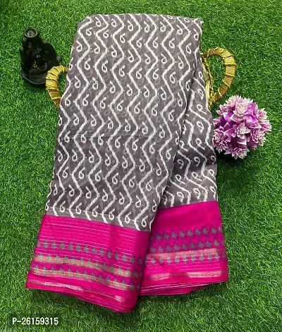 Stylish Cotton Blend Saree with Blouse piece For Women-thumb0