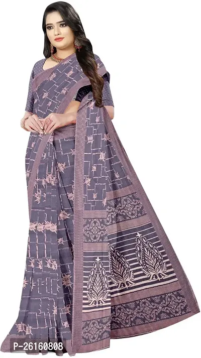 Stylish Chiffon Multicoloured Printed Saree with Blouse piece For Women-thumb0