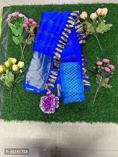 Stylish Silk Blend Blue Self Pattern Saree with Blouse piece For Women-thumb0