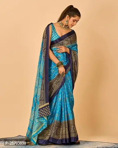 Stylish Crepe Blue Woven Design Saree with Blouse piece For Women-thumb0