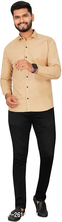 Reliable Cream Cotton Blend Long Sleeves Casual Shirt For Men-thumb0