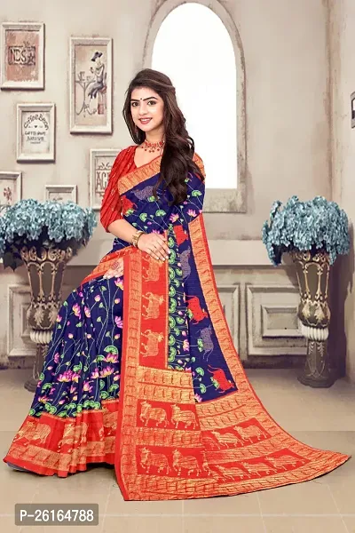 Stylish Cotton Blend Multicoloured Saree with Blouse piece For Women