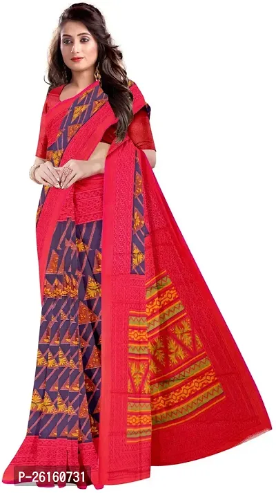 Stylish Chiffon Red Printed Saree with Blouse piece For Women