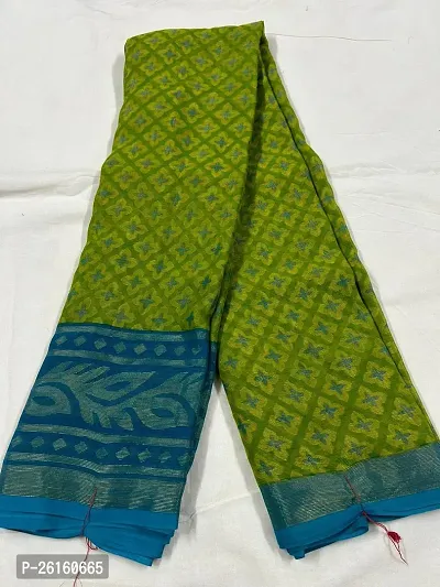 Stylish Chiffon Green Self Pattern Saree with Blouse piece For Women