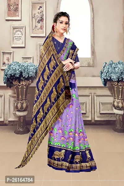 Stylish Cotton Blend Purple Saree with Blouse piece For Women-thumb4