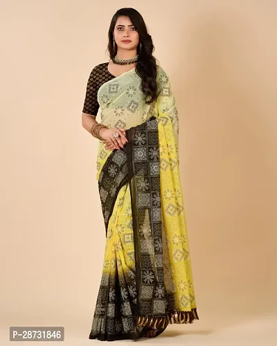 Stylish Chiffon Yellow Printed Saree with Blouse piece For Women
