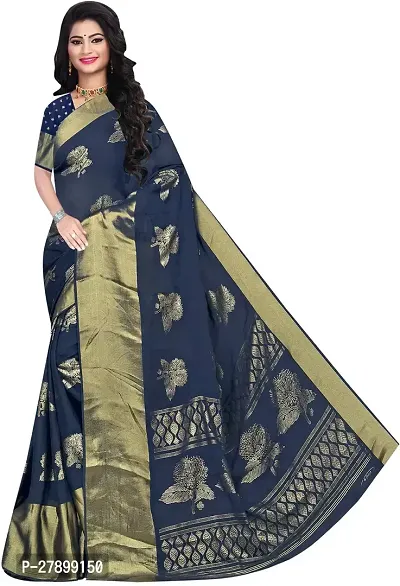 Stylish Blue Chiffon Saree With Blouse Piece For Women-thumb0