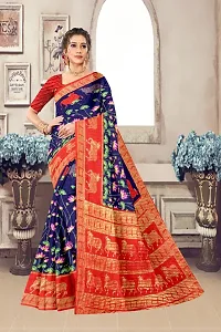 Stylish Cotton Blend Multicoloured Saree with Blouse piece For Women-thumb4