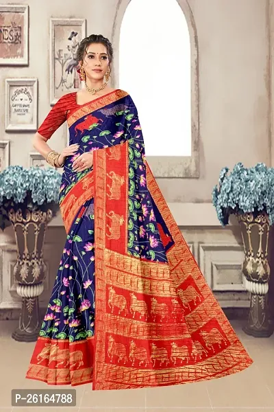 Stylish Cotton Blend Multicoloured Saree with Blouse piece For Women-thumb5