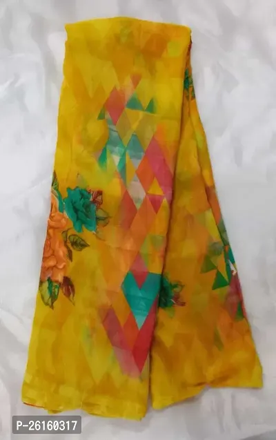 Stylish Georgette Yellow Printed Saree with Blouse piece For Women