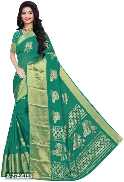 Stylish Green Chiffon Saree With Blouse Piece For Women-thumb0