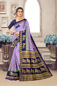 Stylish Cotton Blend Purple Saree with Blouse piece For Women-thumb4