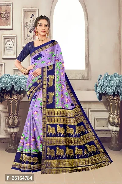 Stylish Cotton Blend Purple Saree with Blouse piece For Women-thumb5