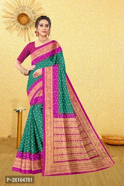 Stylish Cotton Blend Multicoloured Saree with Blouse piece For Women-thumb5