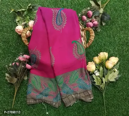 Stylish Pink Chiffon Saree With Blouse Piece For Women-thumb0
