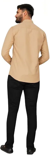 Reliable Cream Cotton Blend Long Sleeves Casual Shirt For Men-thumb1