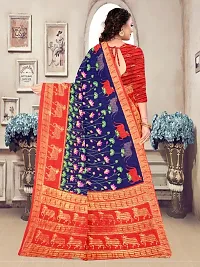 Stylish Cotton Blend Multicoloured Saree with Blouse piece For Women-thumb1