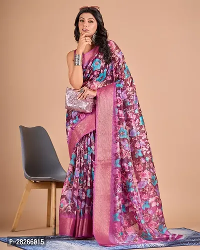 Fancy Linen Saree With Blouse Piece For Women