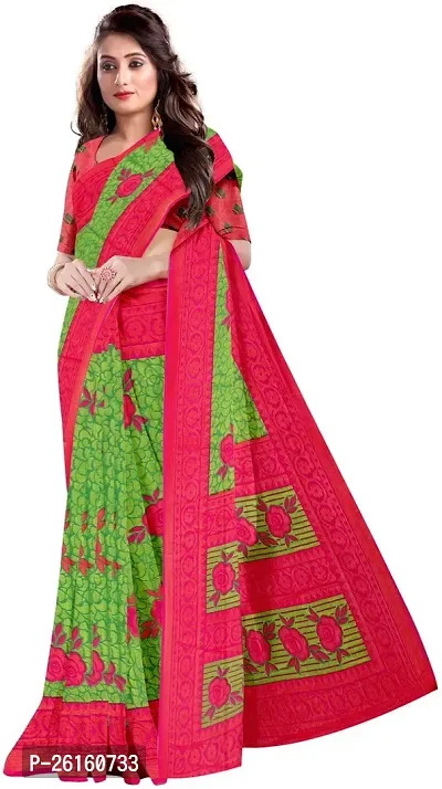 Stylish Chiffon Green Printed Saree with Blouse piece For Women