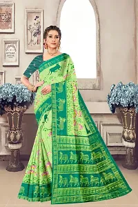 Stylish Cotton Blend Multicoloured Saree with Blouse piece For Women-thumb4