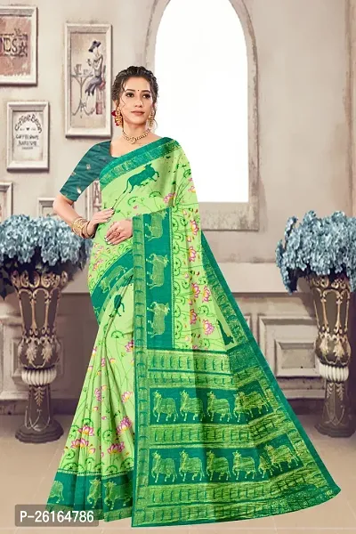 Stylish Cotton Blend Multicoloured Saree with Blouse piece For Women-thumb5