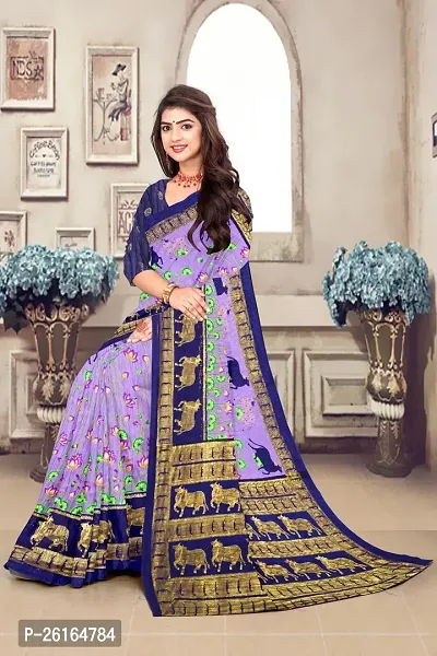 Stylish Cotton Blend Purple Saree with Blouse piece For Women