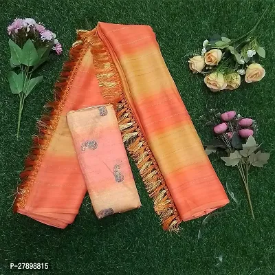 Stylish Multicoloured Silk Blend Saree With Blouse Piece For Women