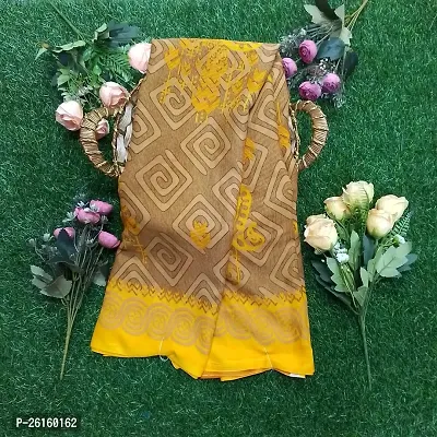 Stylish Chiffon Yellow Printed Saree with Blouse piece For Women-thumb0