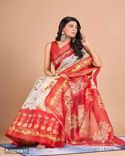 Fancy Linen Saree With Blouse Piece For Women-thumb0